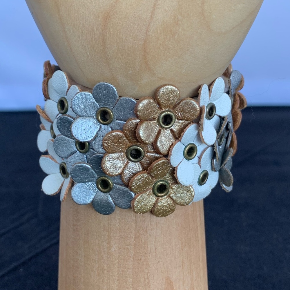 Leather Floral Bracelet w/ button closure CA